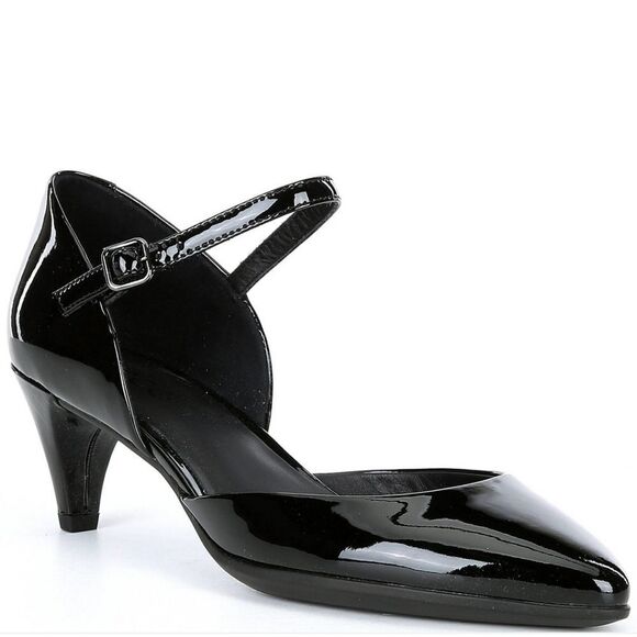 New ECCO Shape 45 Pointed Sleek Patent Leather Black Shiny Pumps 7 - Picture 1 of 6